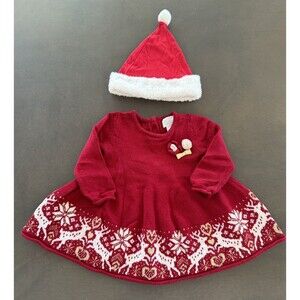 Christmas Shimmer Sweater Dress baby girl dress Heirloom 18M +Santa hat